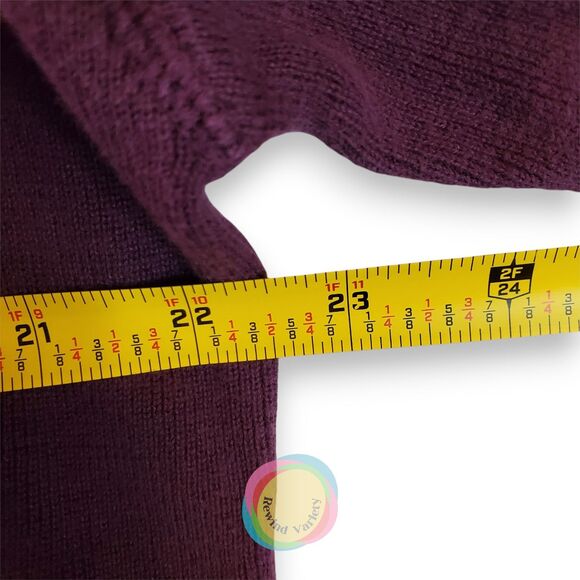 Vintage 80s Eddie Bauer Cotton Knit Sweater Made in UK Purple Boxy Pocket - Picture 11 of 11